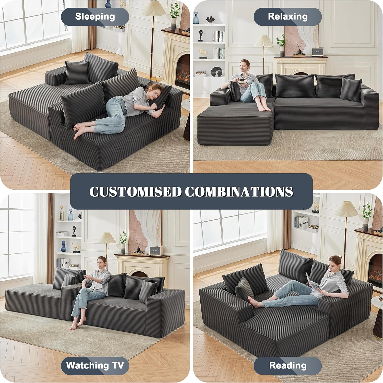110-inch cloud sofa boneless sofa in the living room modular sofa with deep seats wourant