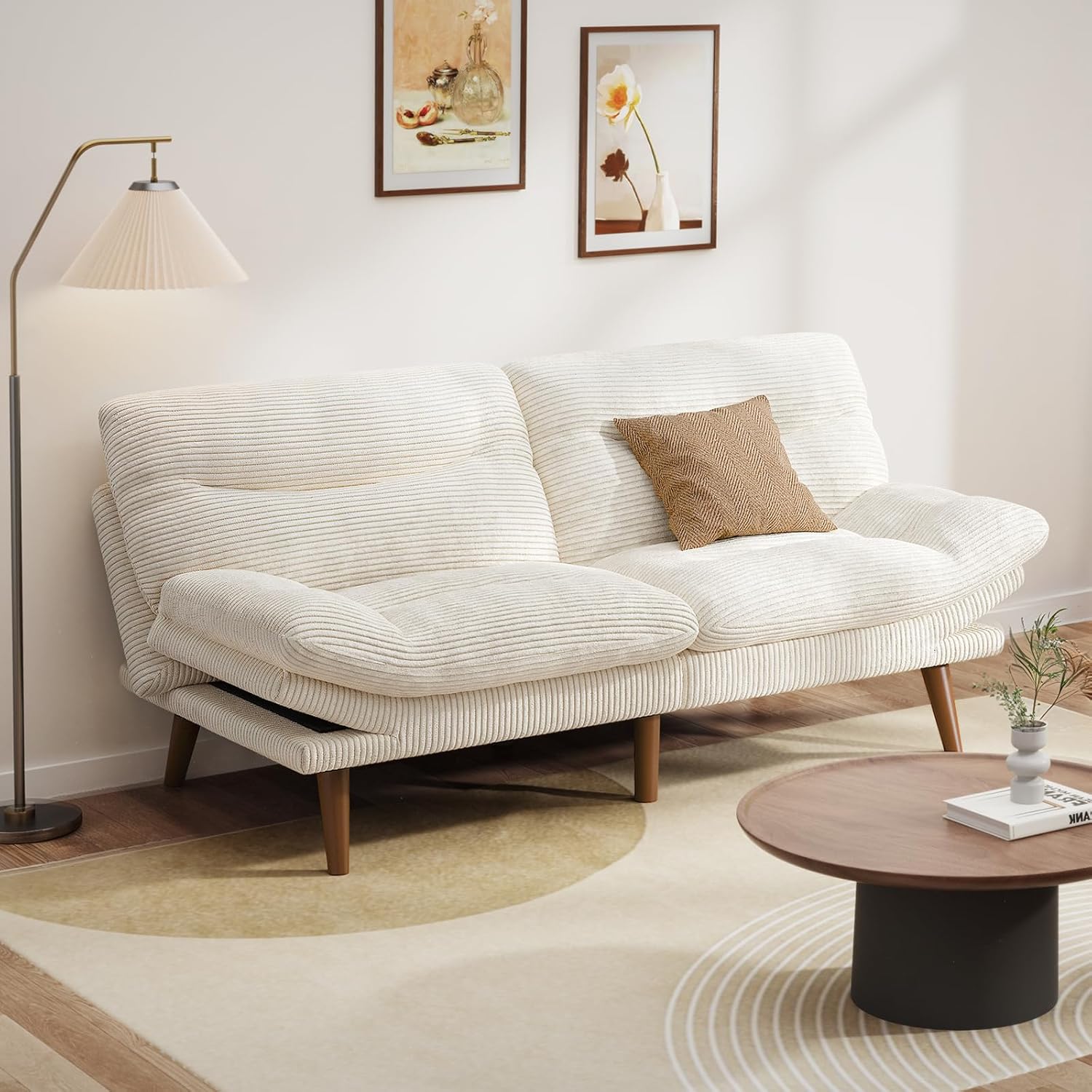 Convertible Futon Sofa Bed 66 Inch Corduroy Futon Sofa Recliner Sofa Bed for Small Spaces wourant