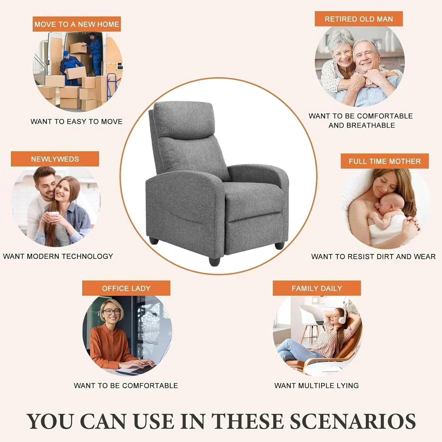 Adult massage recliner adjustable home theater seat modern fabric recliner wourant