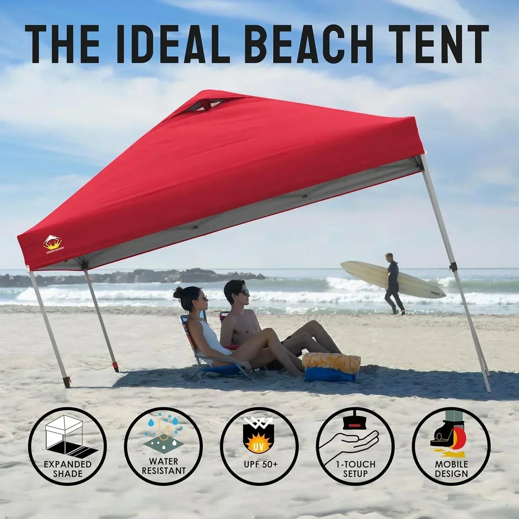 10x10 Pop-Up Awning One-Click Installation Beach Tent Outdoor Sunshade Silver Coated Top wourant