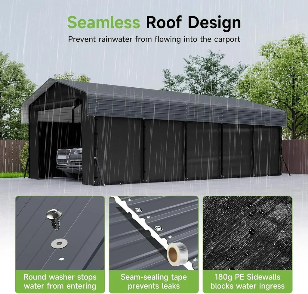 10'x15' Heavy Duty Metal Carport Outdoor Garage Car Shelter Shade with Heavier Frame wourant