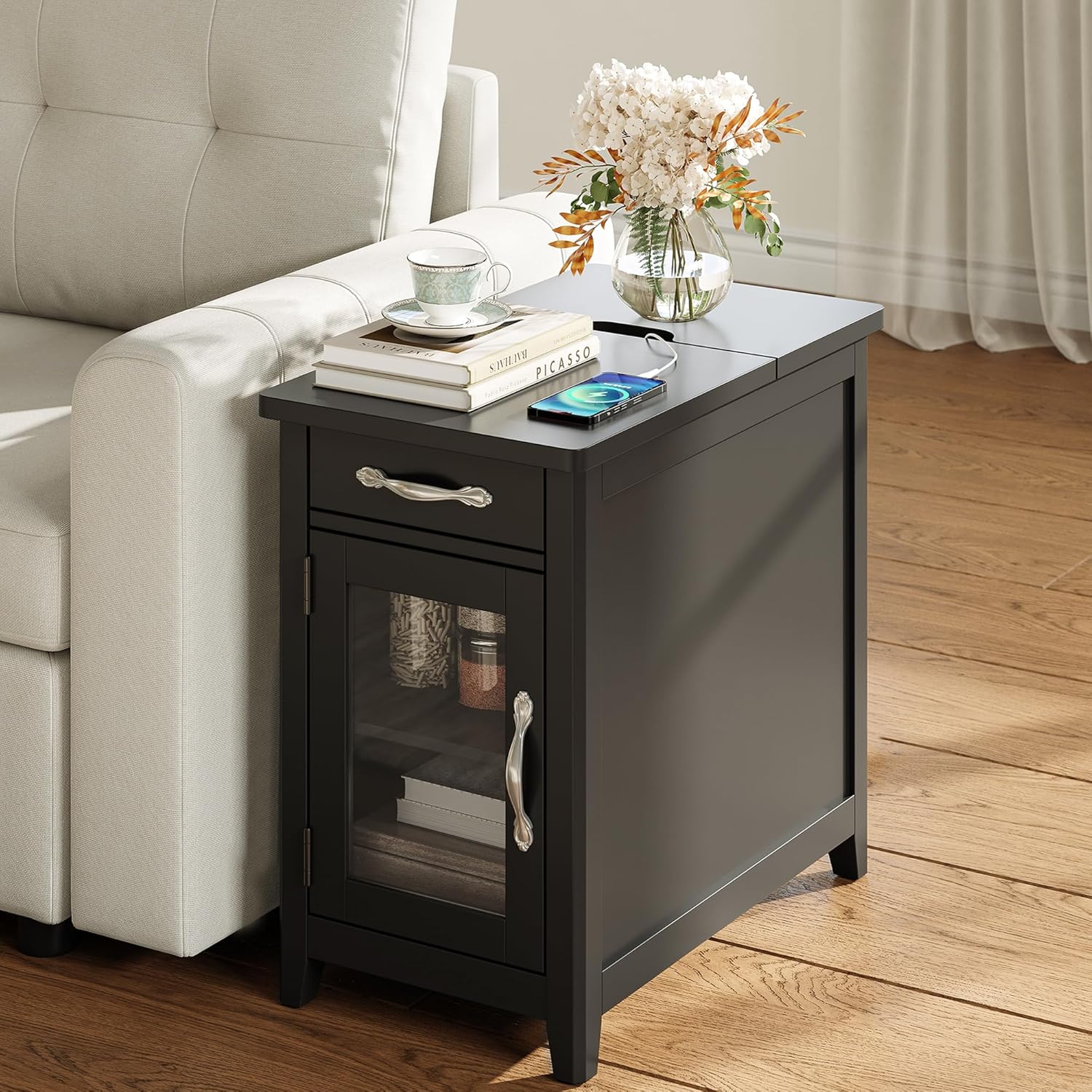 Farmhouse End Table Narrow Side Table Small Nightstand wourant