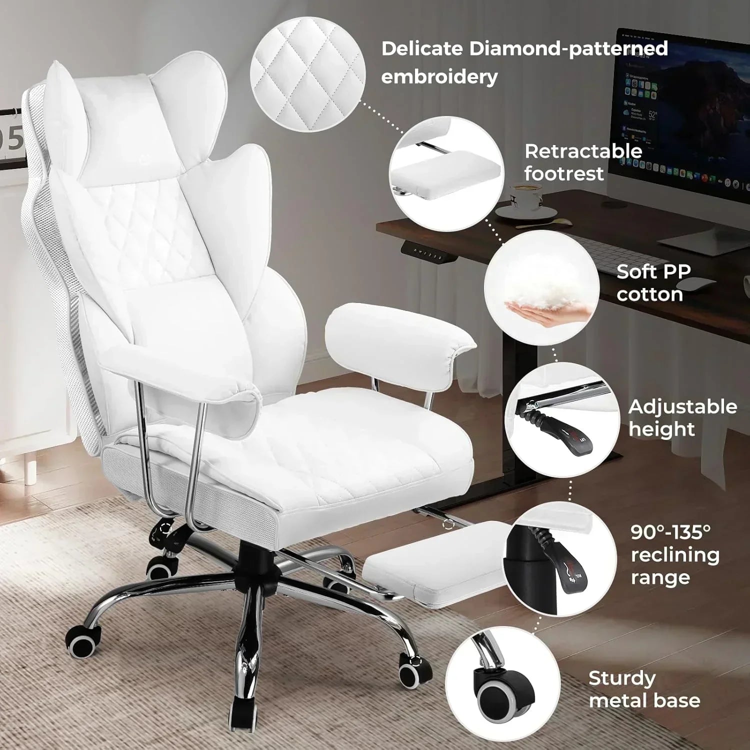 Large high back office chair high back leather gaming chair with footrest wourant