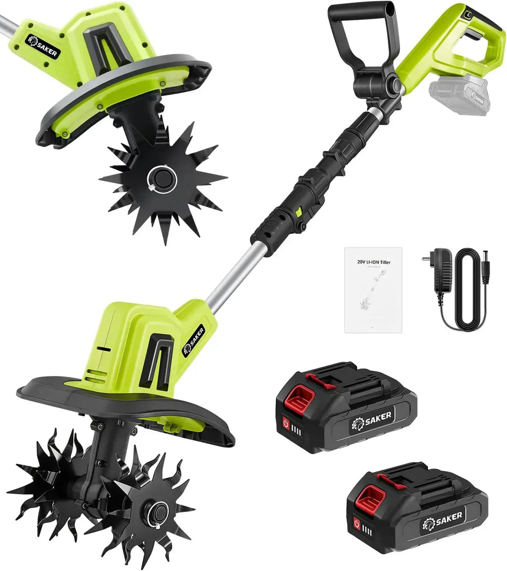 Saker 22V Cordless Electric Garden Tiller Cultivator Lightweight Rototiller for Gardening wourant
