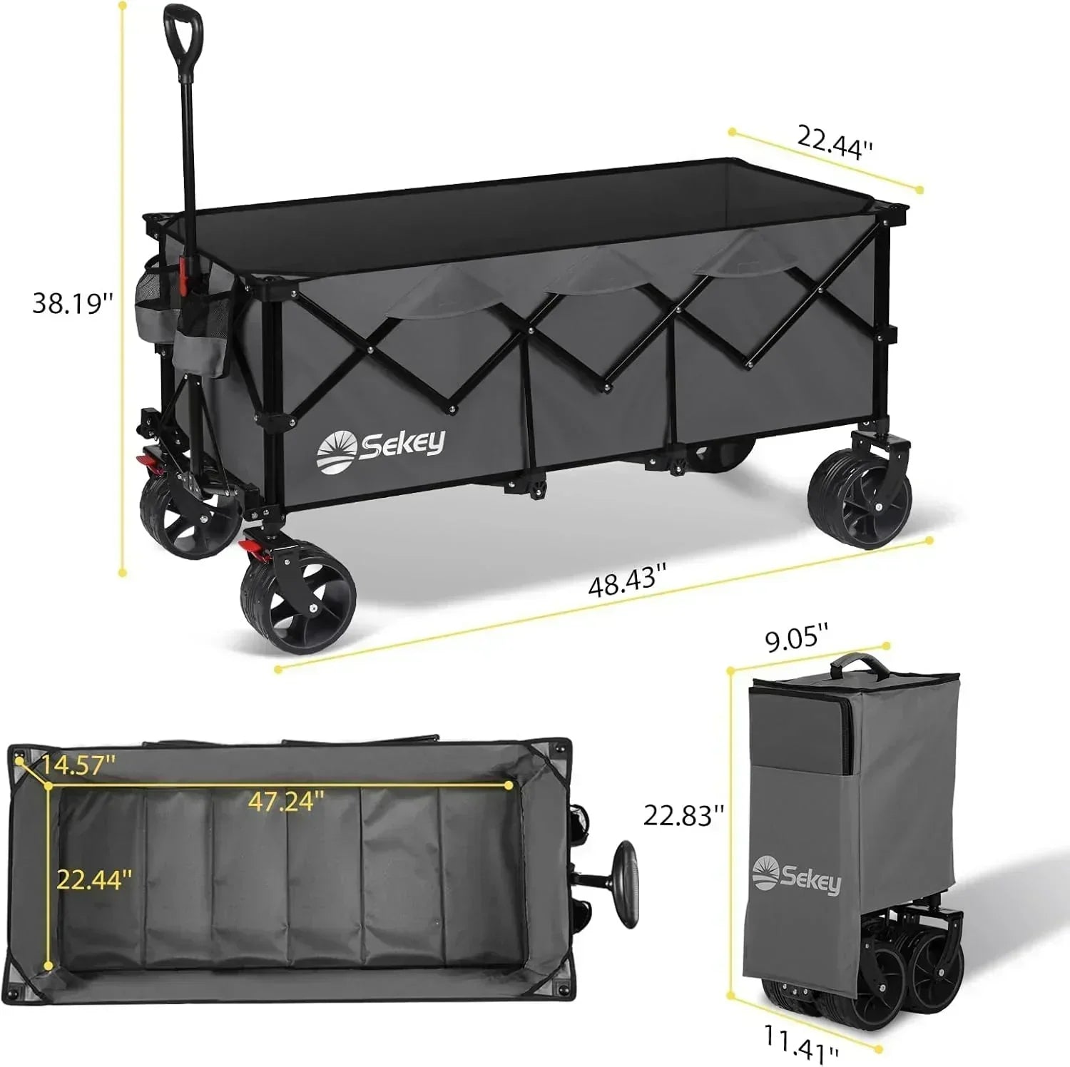 Sekey 48 Inch Long Foldable Extended Travel Cart 440 Lbs Folding Multi-Purpose Garden Cart wourant