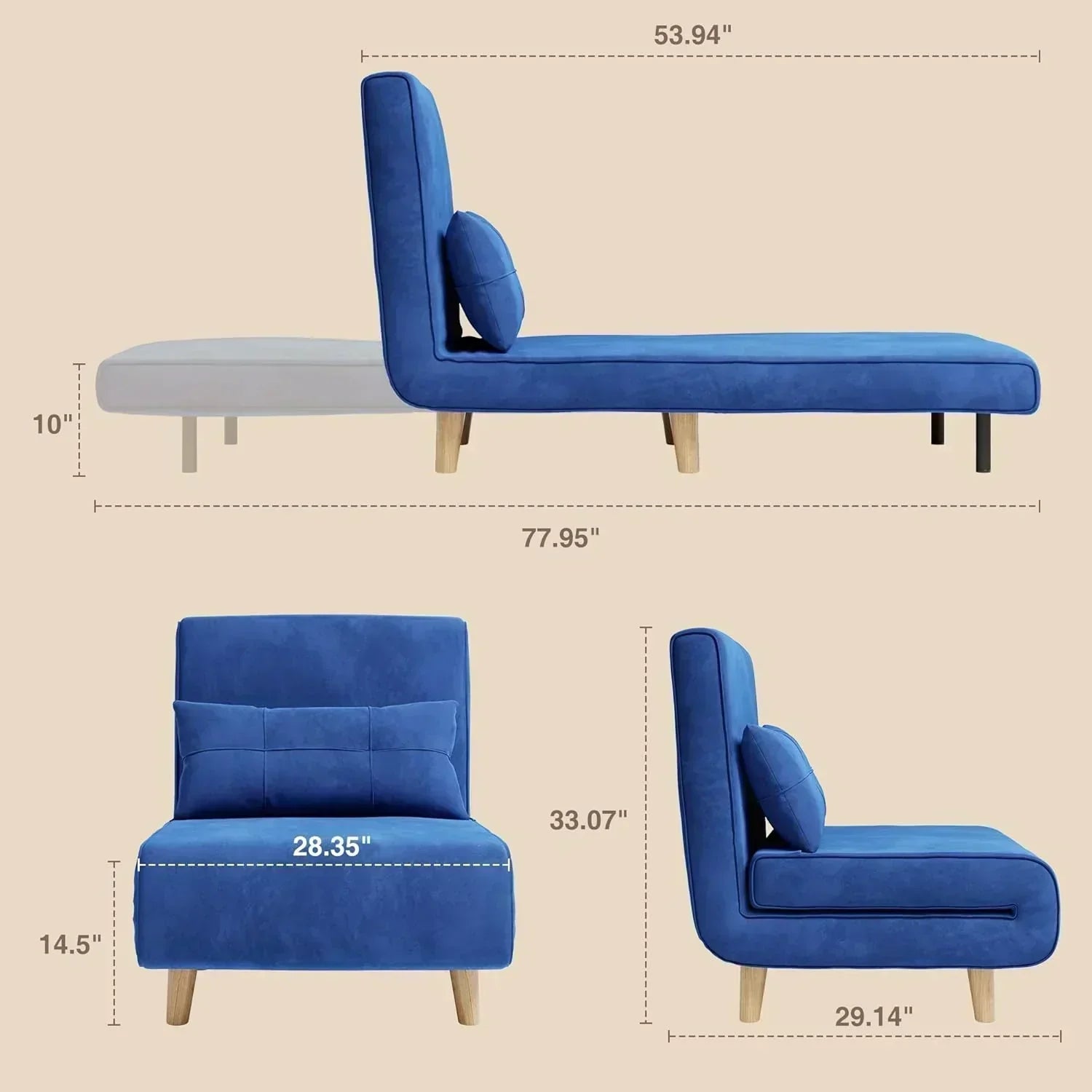 3-in-1 sleeper chair bed convertible chair bed futon sofa with adjustable backrest wourant