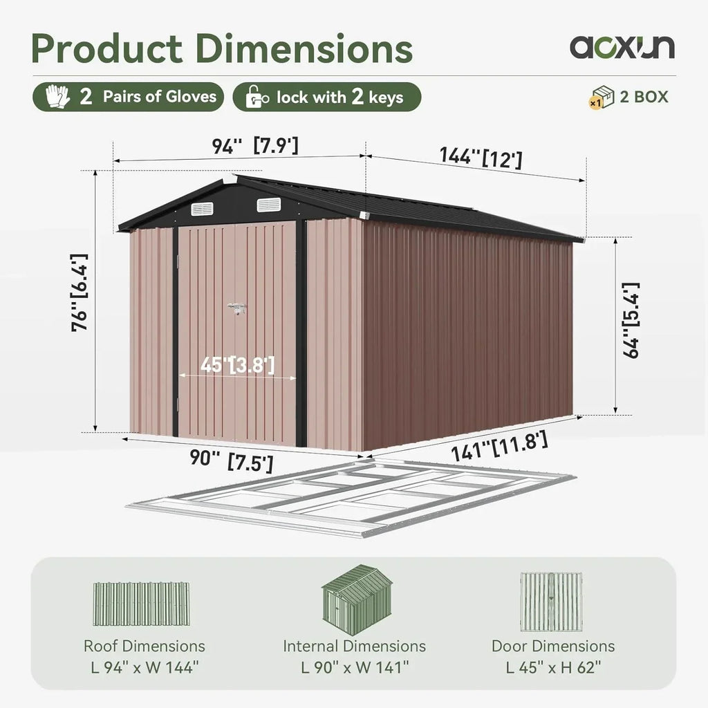 Aoxun 6.2x4 FT Shed Outdoor Storage Shed Metal Garden Shed Sloping Roof Tool Shed Bike Shed wourant