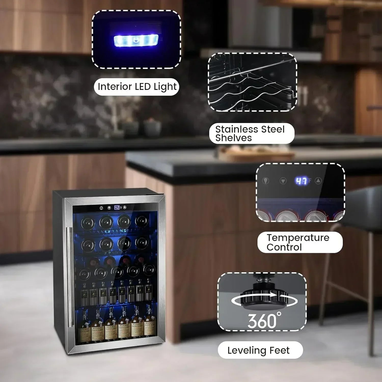 Mini Fridge 130 Can Beverage Refrigerator Cooler Drink Fridge Adjustable Temperature Control wourant