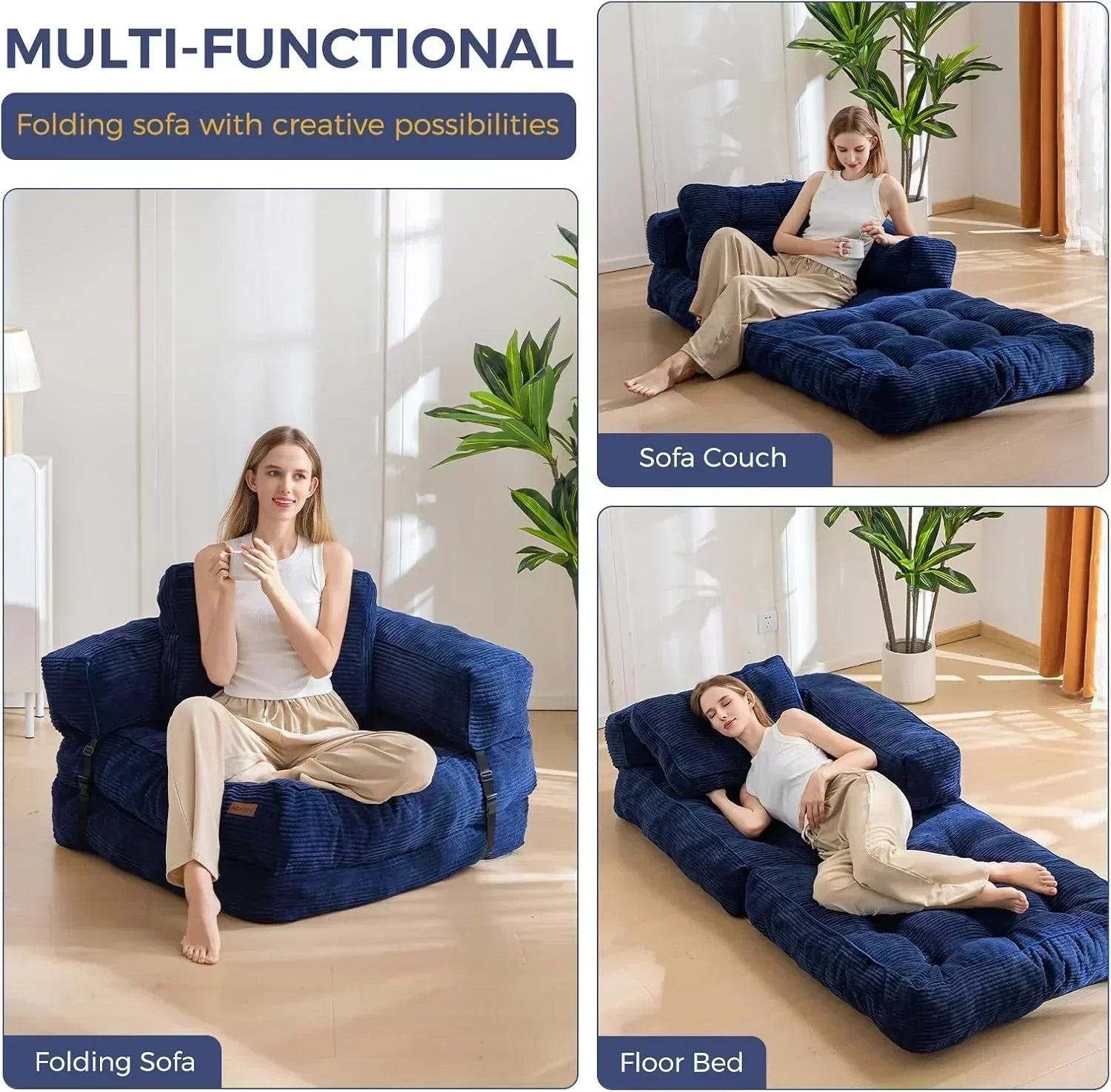 Folding Sofa Bed L-Shaped Convertible Sofa Bed with Armrests and Pillows wourant