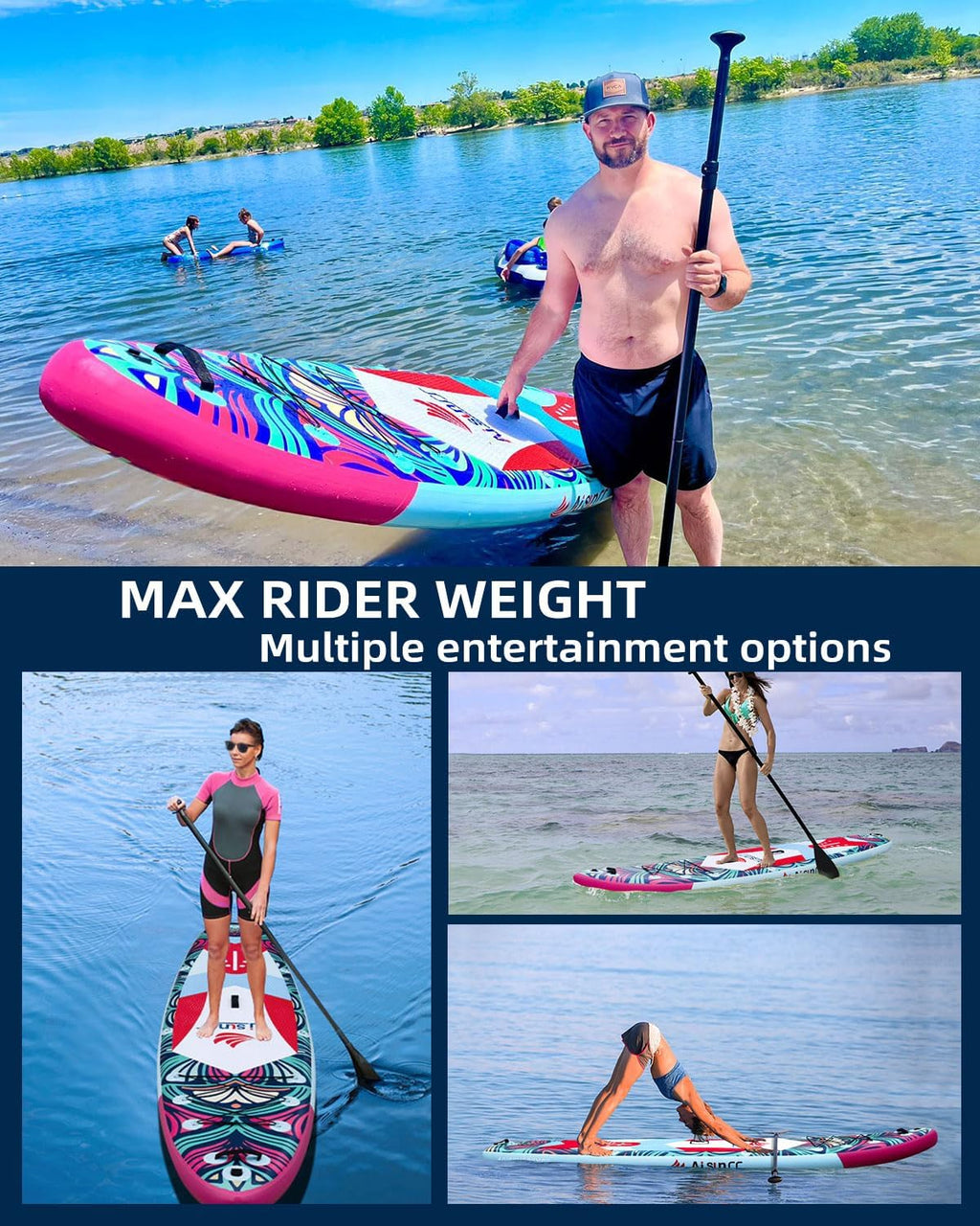 Inflatable wide SUP board with SUP carrying bag hand pump 10L waterproof bag wourant