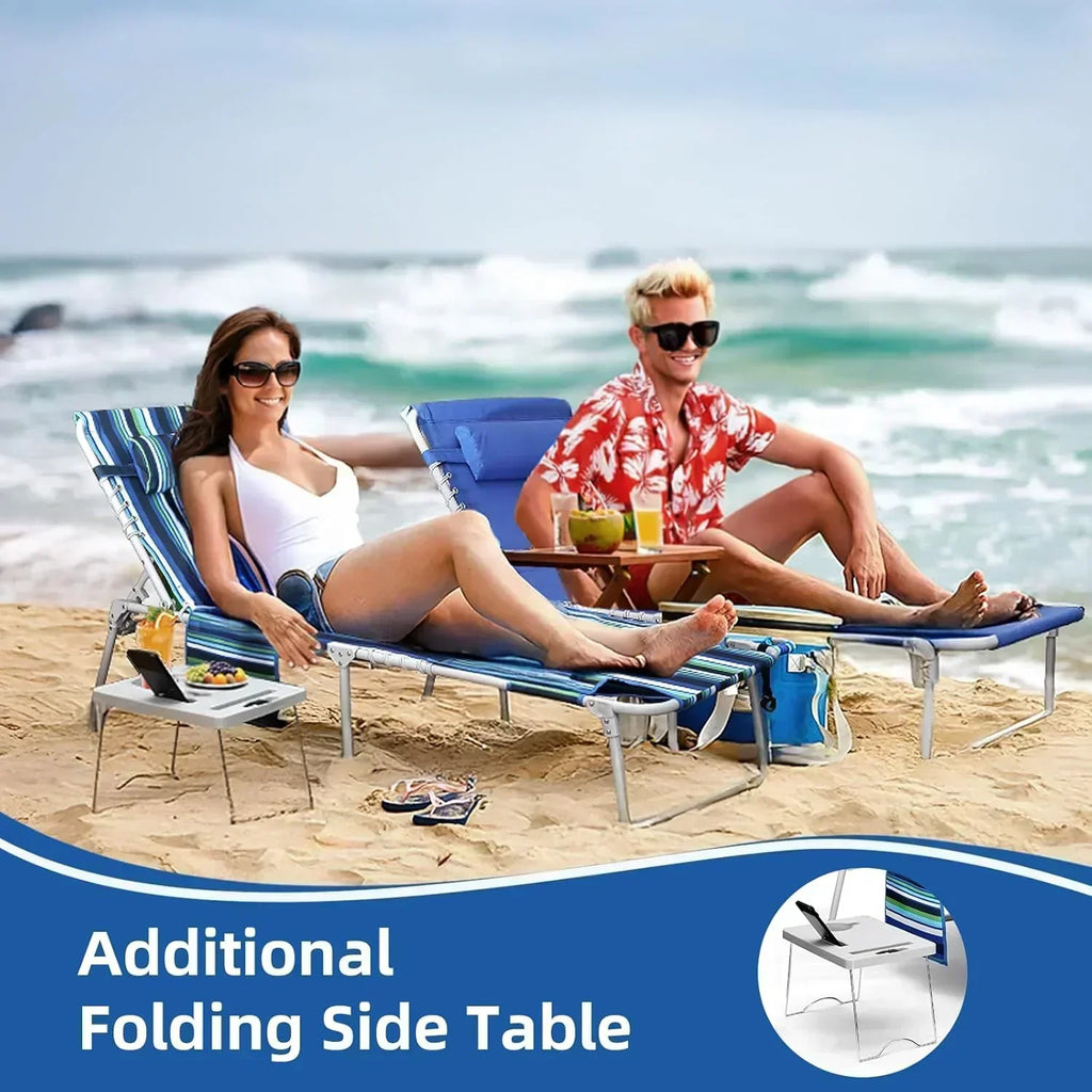 3-in-1 Beach Chair Face Holes Lounge Chair Outdoor with Folding Side Table 5-Position Recliner wourant