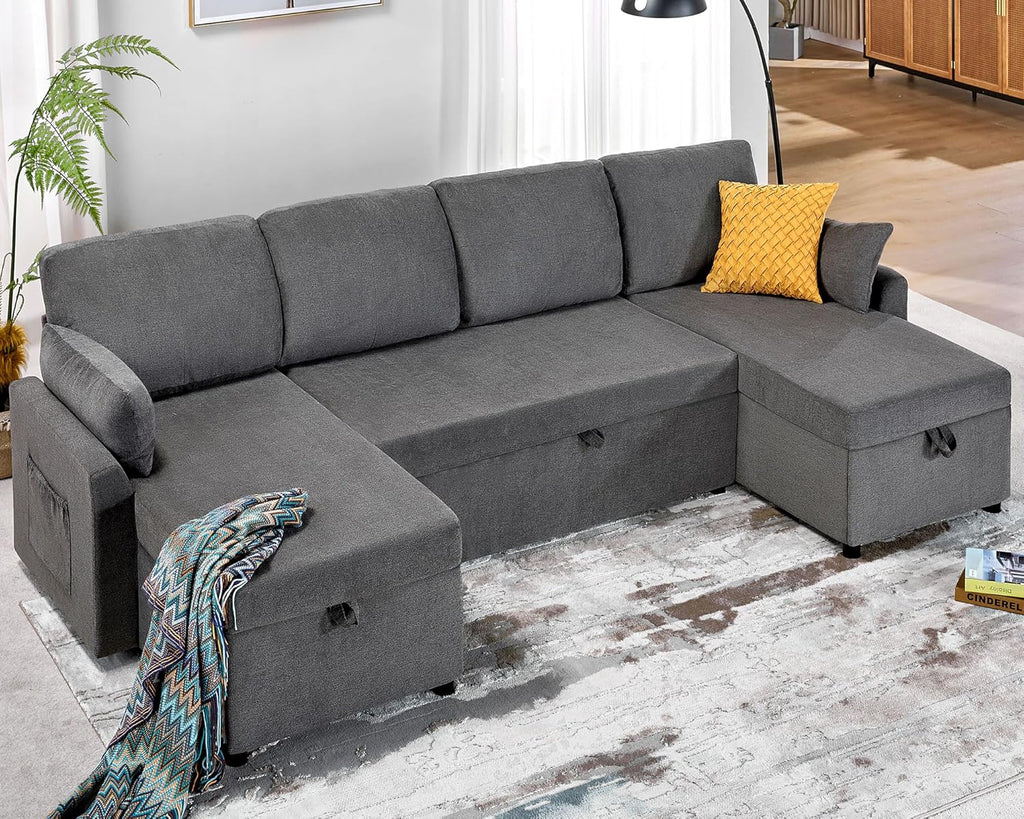 VanAcc Sofa Bed Sleeper Sofa with Storage Chaise 2 in 1 Pull Out Couch Living Room wourant