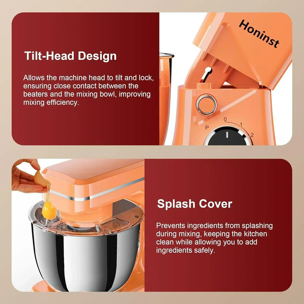 10-Speed Stand Mixer with 8-in-1 Splash Guard Tilt Head 6-Quart Stainless Steel Bowl wourant