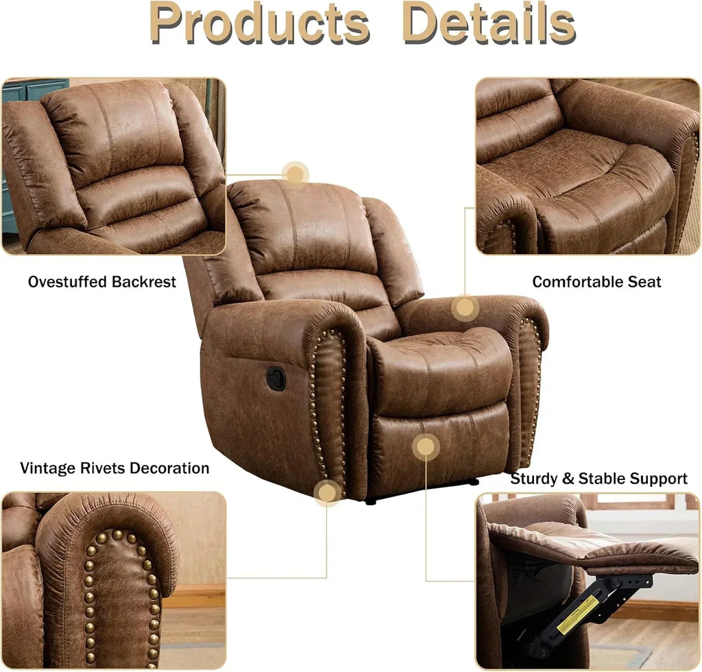 Leather recliner classic traditional manual recliner single sofa for living room wourant