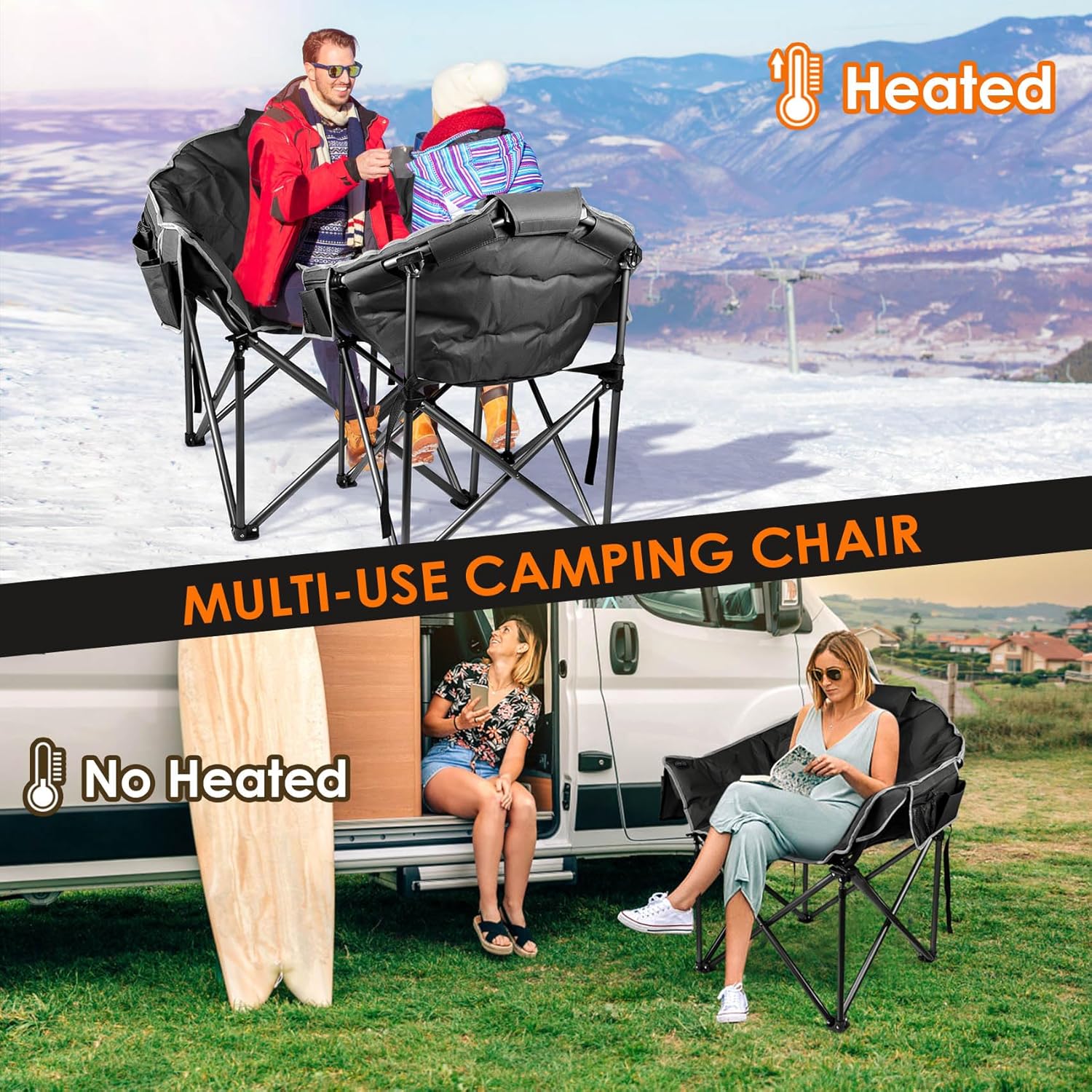 Heated Camping Chair Extra Large Heated Chair Outdoor Sports Chair with 3 Heat Levels on Back wourant