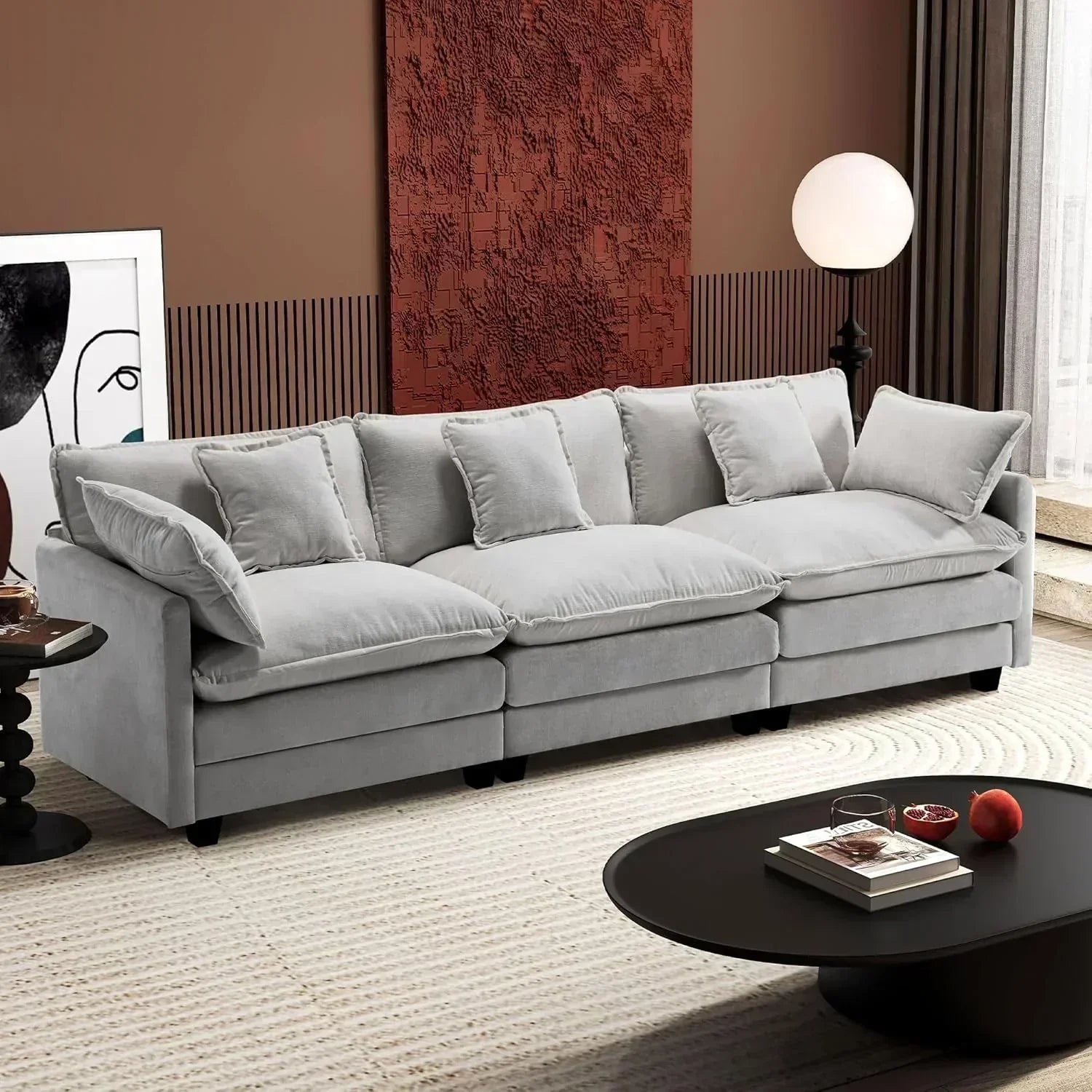111.4 Inch L Shaped Modern Sofa Modular Cloud Sofa with Ottoman 4 Seater Chenille Deep Seat Sofa wourant