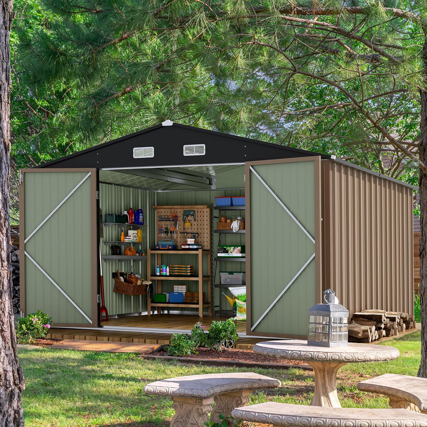 Devoko Outdoor Storage Shed Lockable Metal Garden Shed Steel Anti-Corrosion Storage House wourant