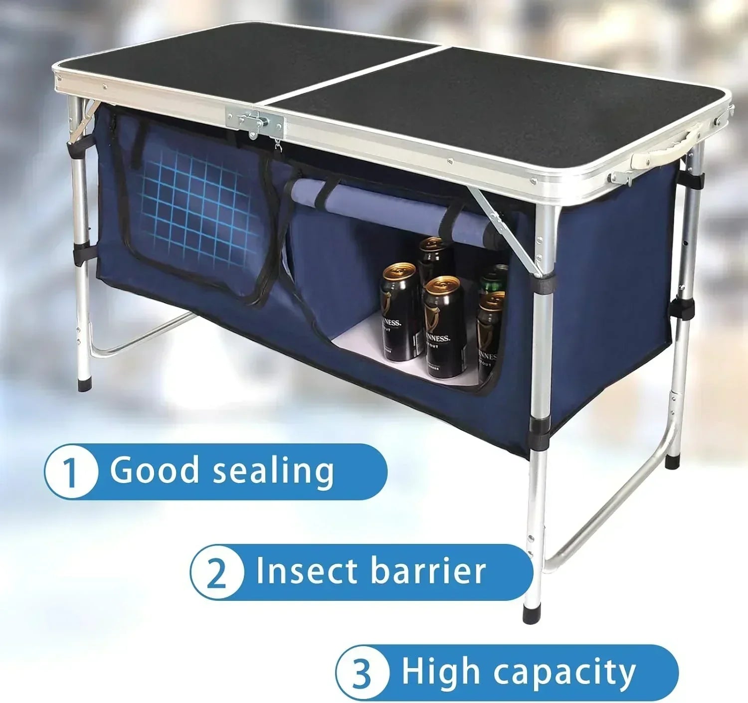 Outdoor Folding Table Aluminum Lightweight Height Adjustable with Storage Organizer wourant