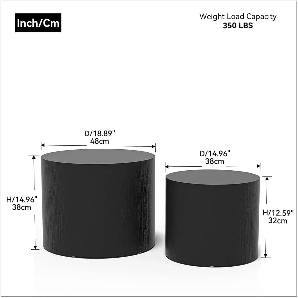 Nesting Coffee Table Set of 2 Modern Round Coffee Table with Non-Slip Feet Circle Accent Tables wourant