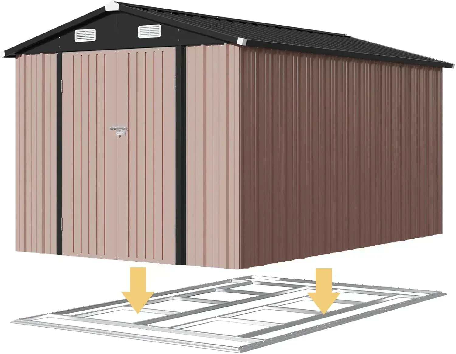 Aoxun 6.2x4 FT Shed Outdoor Storage Shed Metal Garden Shed Sloping Roof Tool Shed Bike Shed wourant