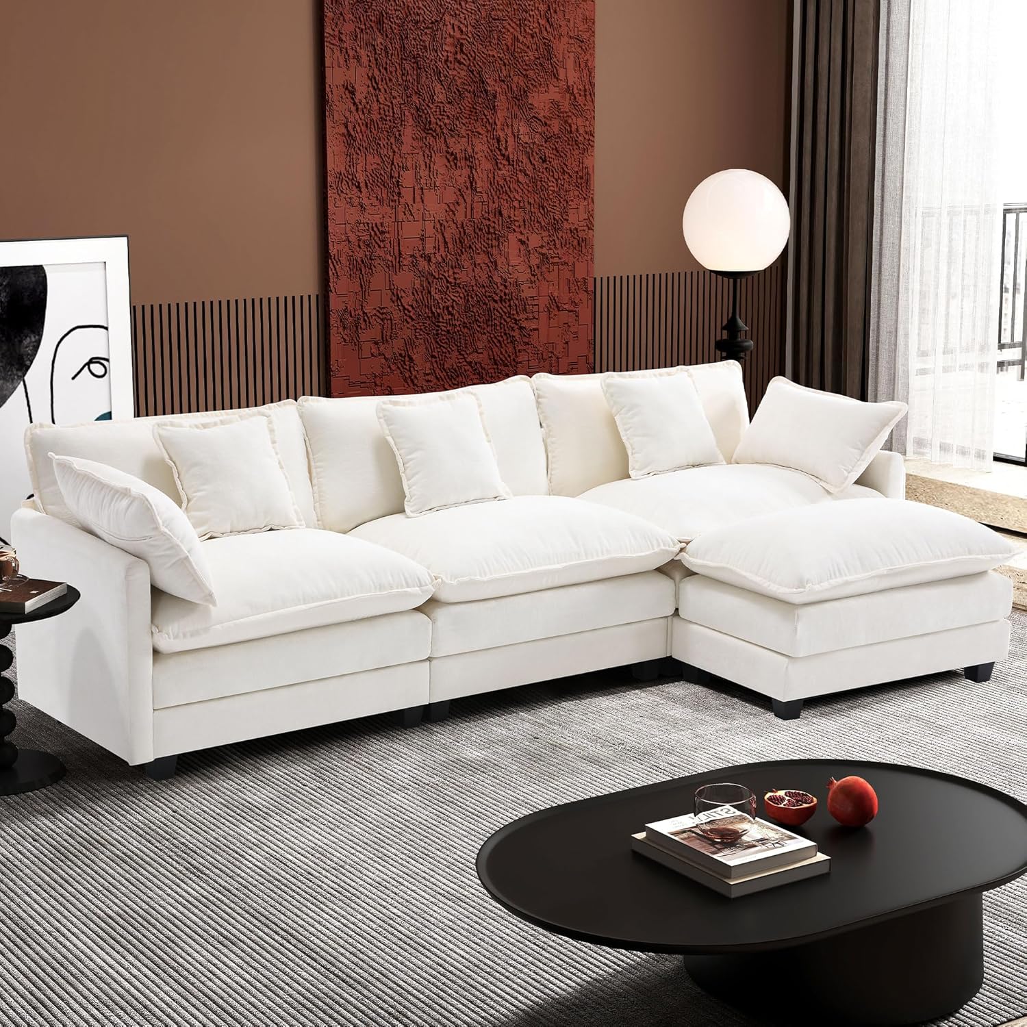 111.4 Inch L Shaped Modern Sofa Modular Cloud Sofa with Ottoman 4 Seater Chenille Deep Seat Sofa wourant
