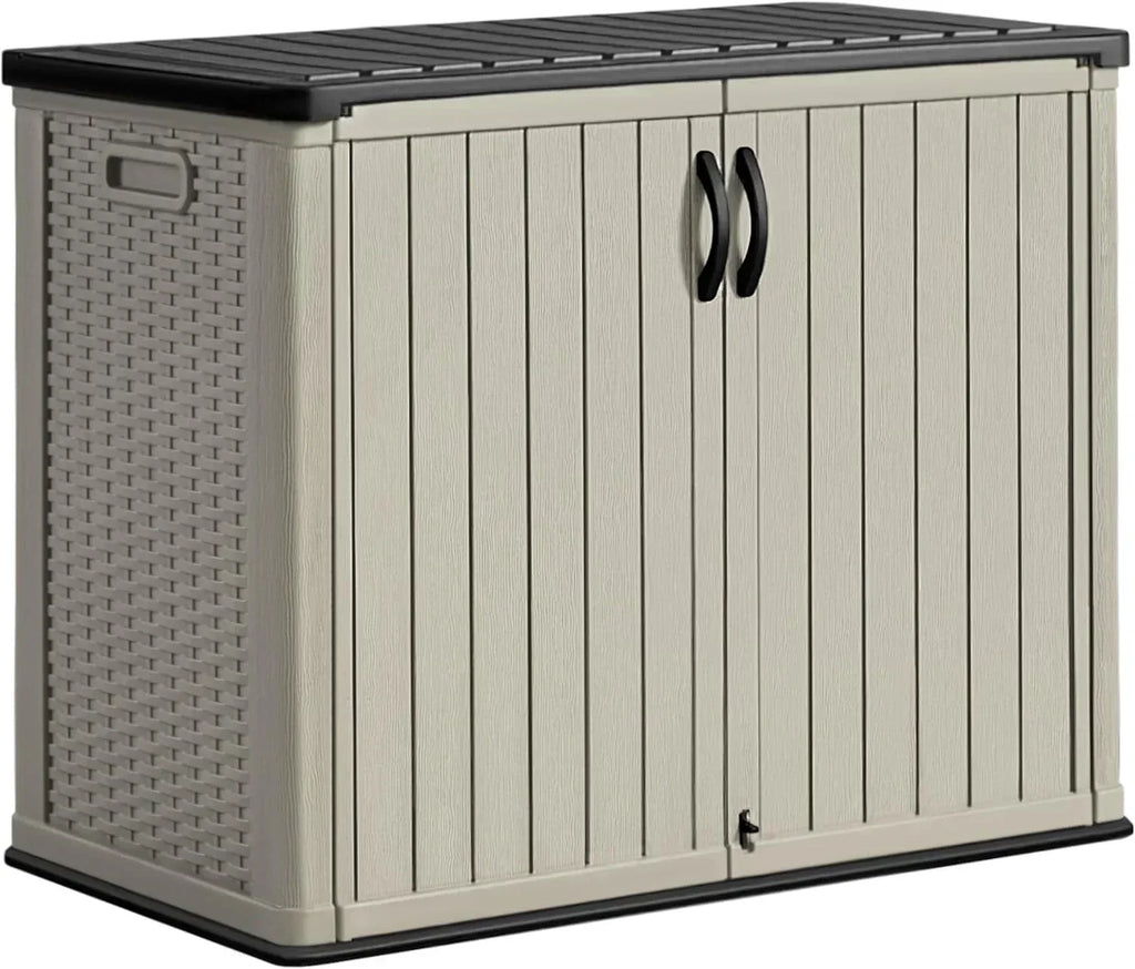 Greesum Outdoor Horizontal Storage Shed 27 Cu.ft Resin Large Storage Box for Garden Patio wourant
