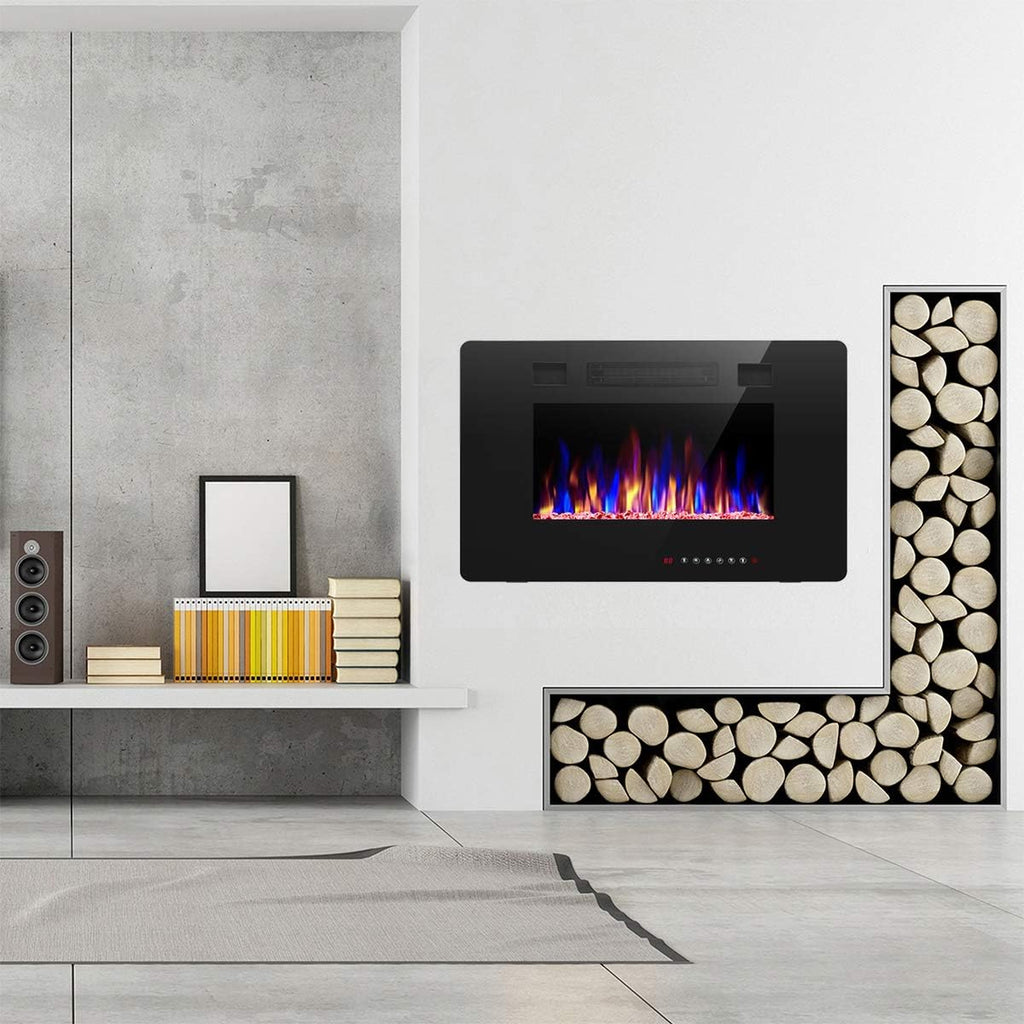 R.W.FLAME 60" Recessed and Wall Mounted Electric Fireplace Low Noise Fit for 2 x 6 Stud wourant