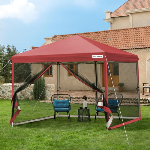 10x10ft Easy Pop-Up Canopy Outdoor Screen Tent with Mosquito Netting 2 Zipper Doors Roller Bag wourant