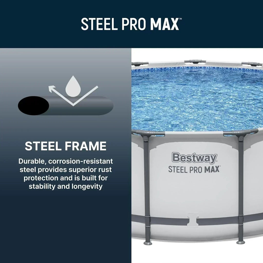 Steel Pro MAX 14 Foot x 48 Inch Round Metal Frame Above Ground Outdoor Swimming Pool Set wourant
