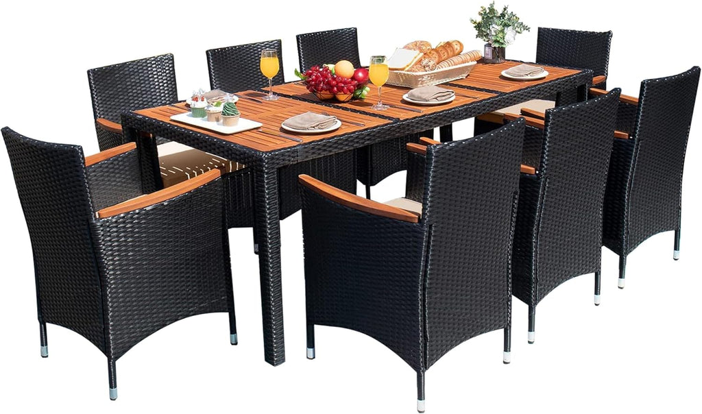 Devoko Dining 7 PCS Furniture Patio Conversation Set with Acacia Wood Table Top Rattan Outdoor wourant