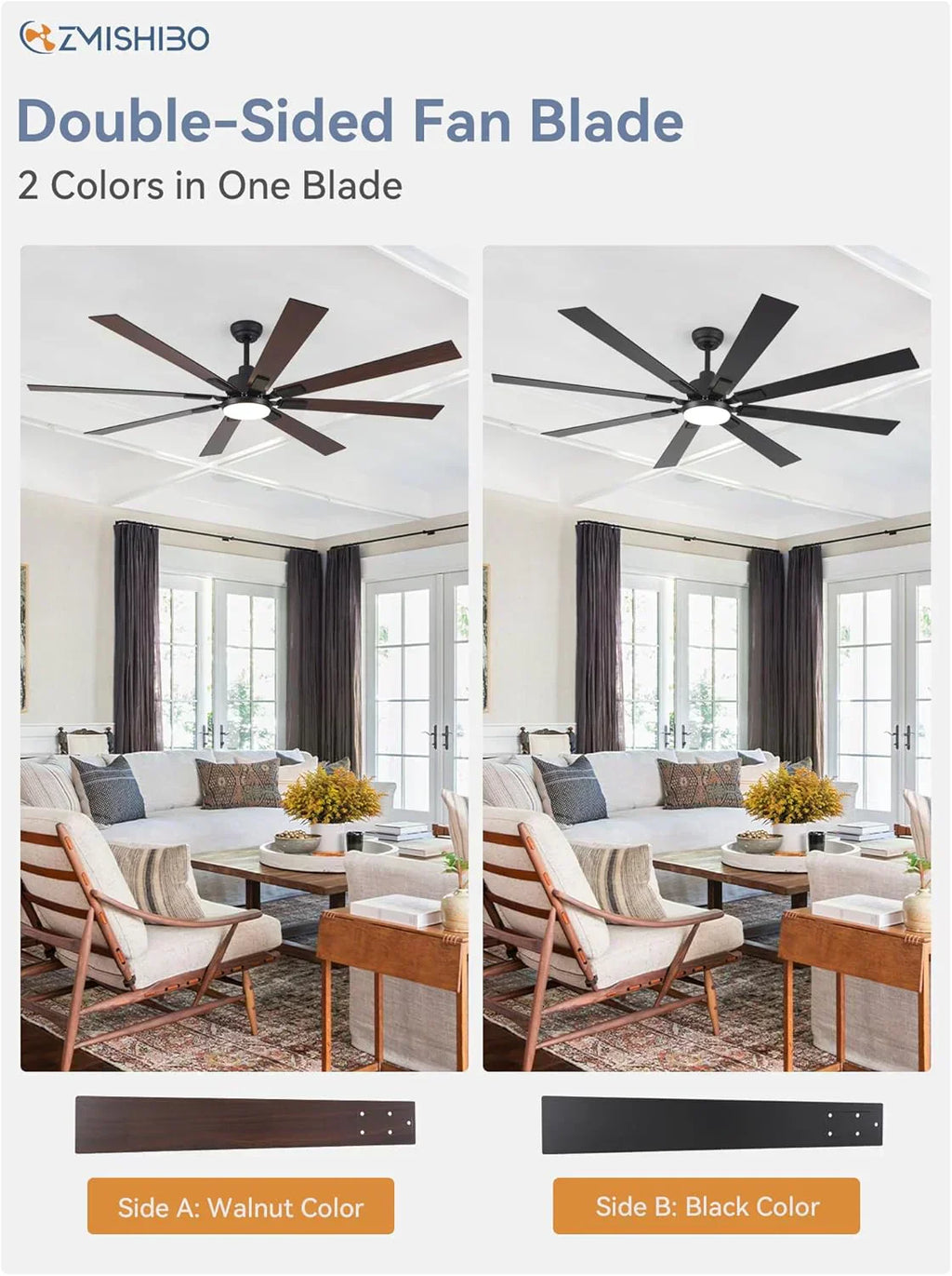 Zmishibo 72-inch large ceiling fan with lighting and remote indoor/outdoor wourant