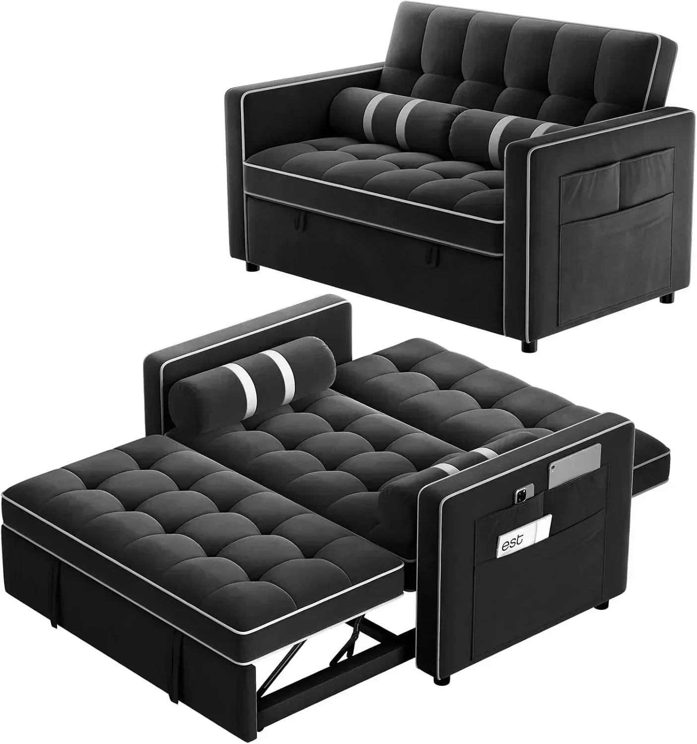 Pipishell 3 in 1 Convertible Sleeper Sofa Bed Pull Out Couch for Living Room USB Ports Side Pockets wourant