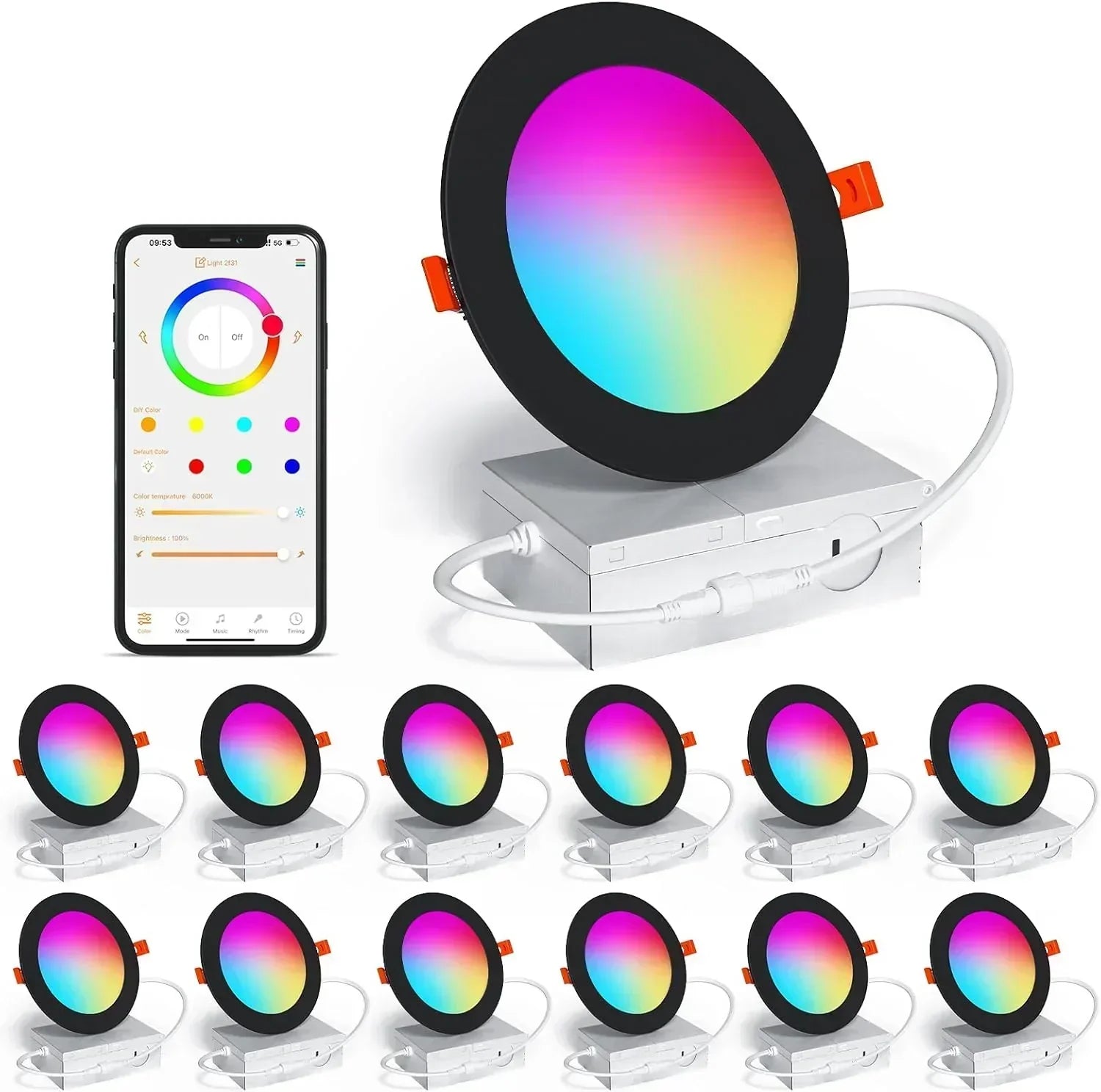 Smart Recessed Lighting 4" RGBCW Color Changing 12W LED Downlight with Junction Box wourant