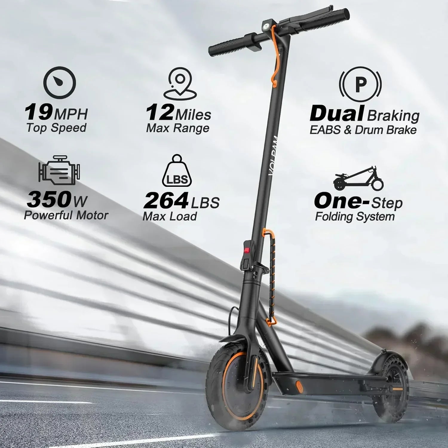 Volpam electric scooter Powerful electric motor Solid tires 28/21/12 mile range wourant