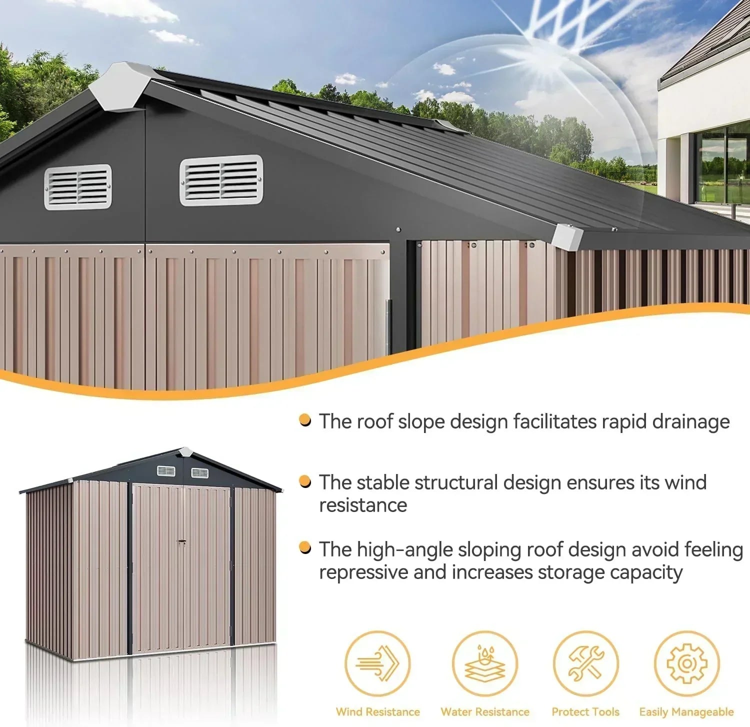 Aoxun 6.2x4 FT Shed Outdoor Storage Shed Metal Garden Shed Sloping Roof Tool Shed Bike Shed wourant