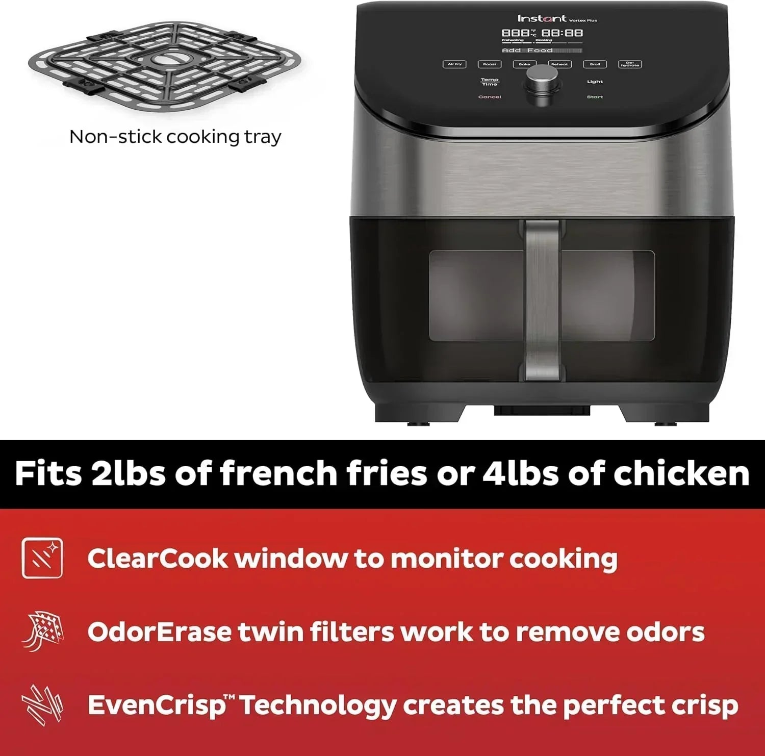 Instant Pot Vortex Plus 6QT Air Fryer with Odor Removal Technology 6-in-1 Function wourant