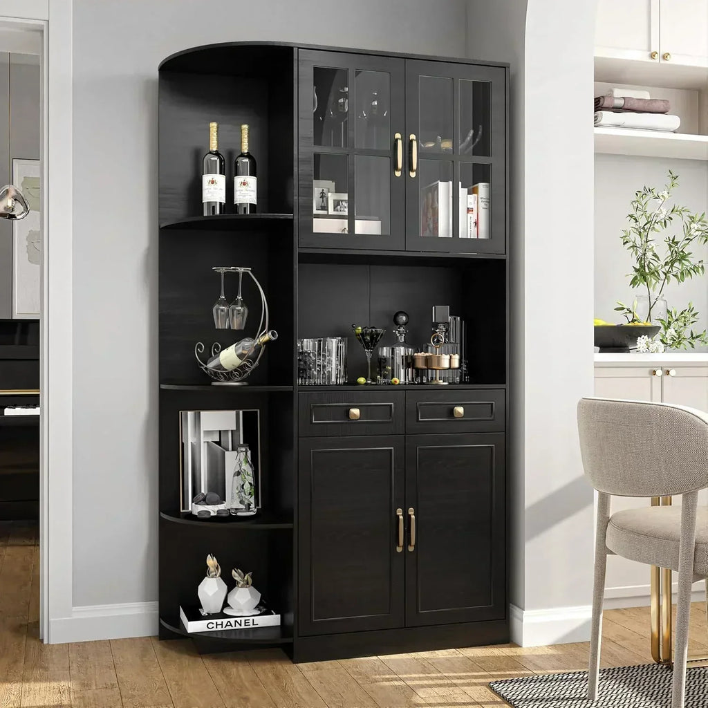 Kitchen Hutch Pantry Cabinet 71" Tall with Glass Doors wourant