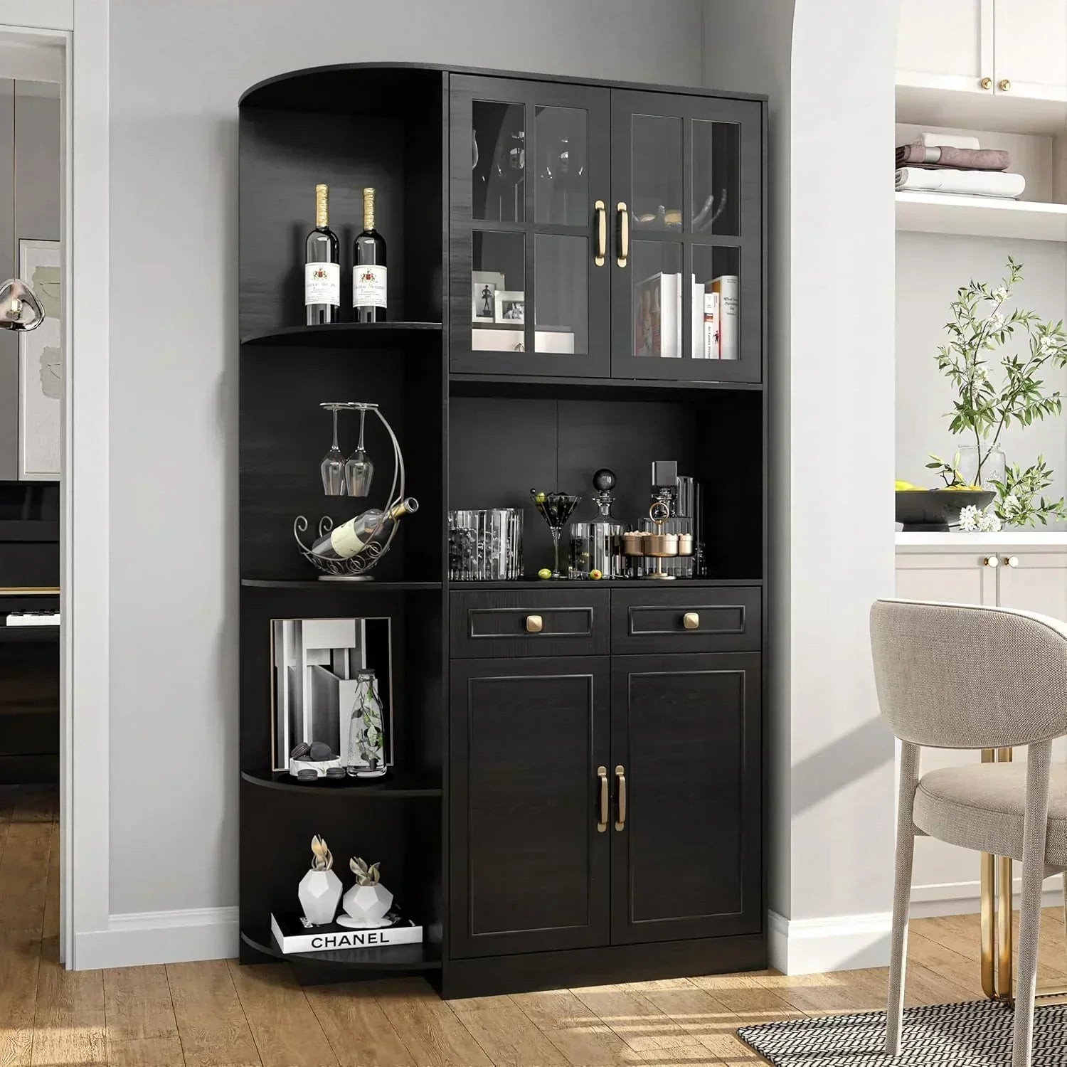 Kitchen Hutch Pantry Cabinet 71" Tall with Glass Doors wourant