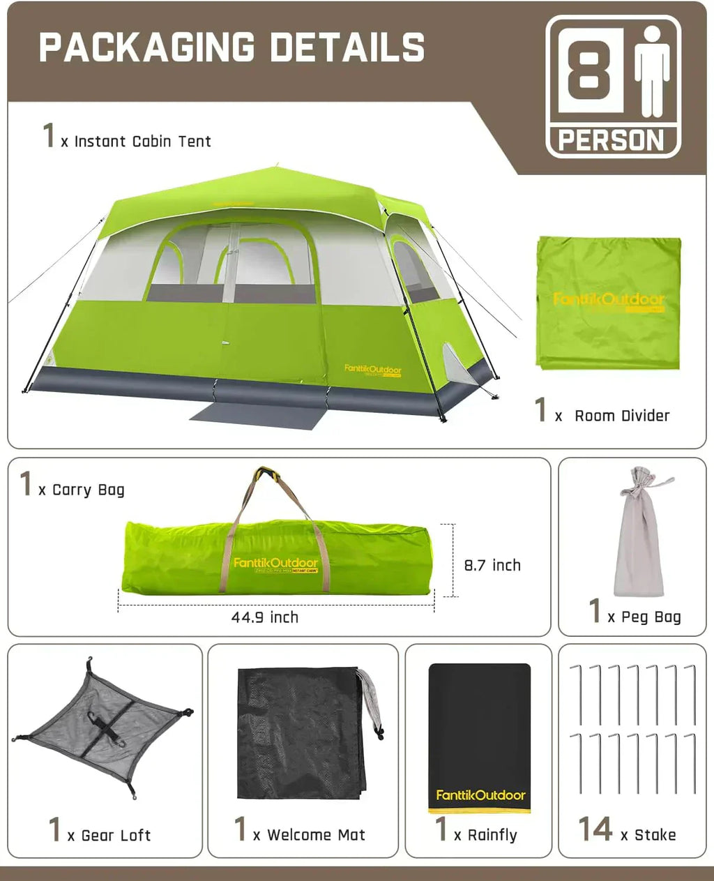 Portable camping tent for 4/6/8/10 people with instant cabin and rainproof and windproof wourant