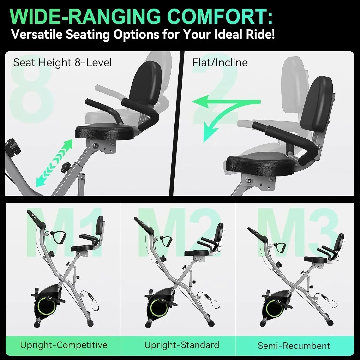 Foldable Exercise Bike Stationary Bikes  5 IN 1 Indoor Workout Cycling Bike Quiet Magnetic Resistance wourant