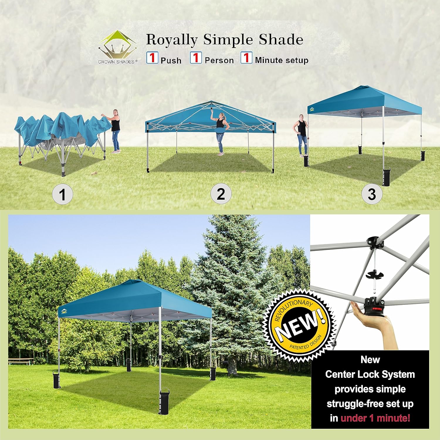 10x10 Pop-Up Awning One-Click Installation Beach Tent Outdoor Sunshade Silver Coated Top wourant