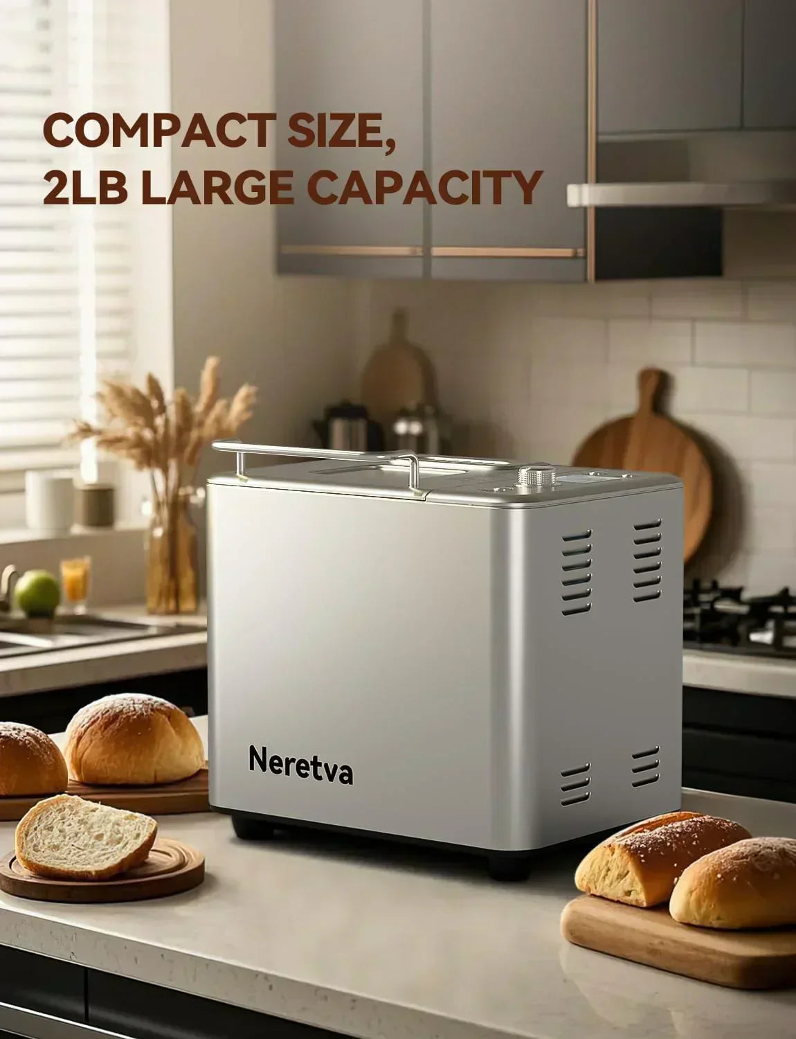 Neretva Bread Maker 20-in-1 2LB Bread Maker Dual Heater Bread Maker Automatic Ceramic Pan wourant