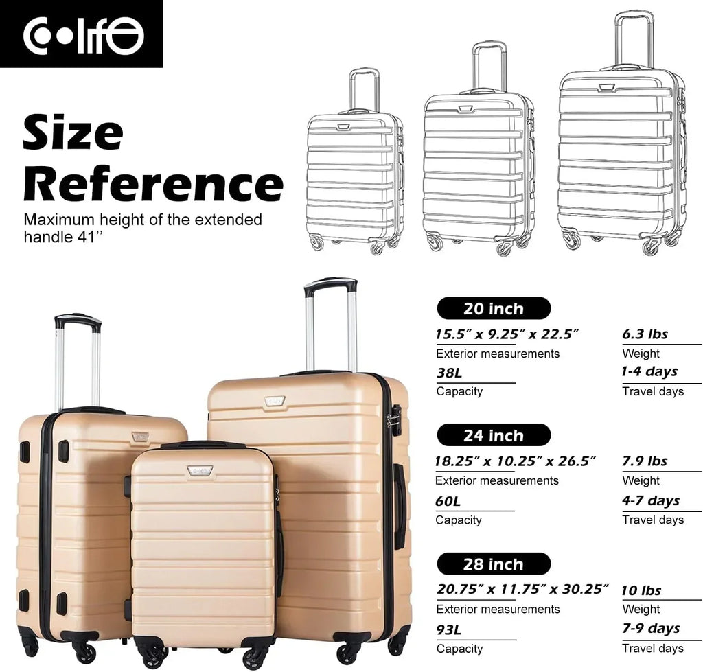 Luggage 3 Piece Set Suitcase Spinner Hardshell Lightweight TSA Lock wourant