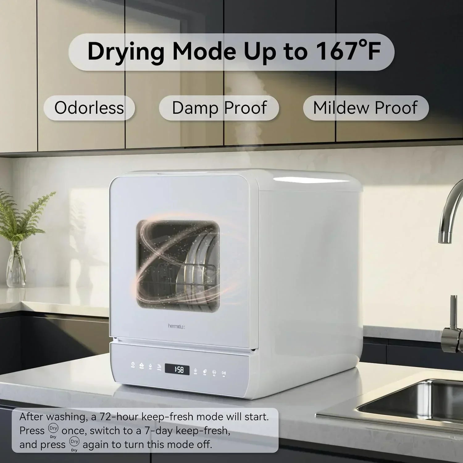 Hermitlux tabletop dishwasher 7 wash programs portable mini dishwasher wourant