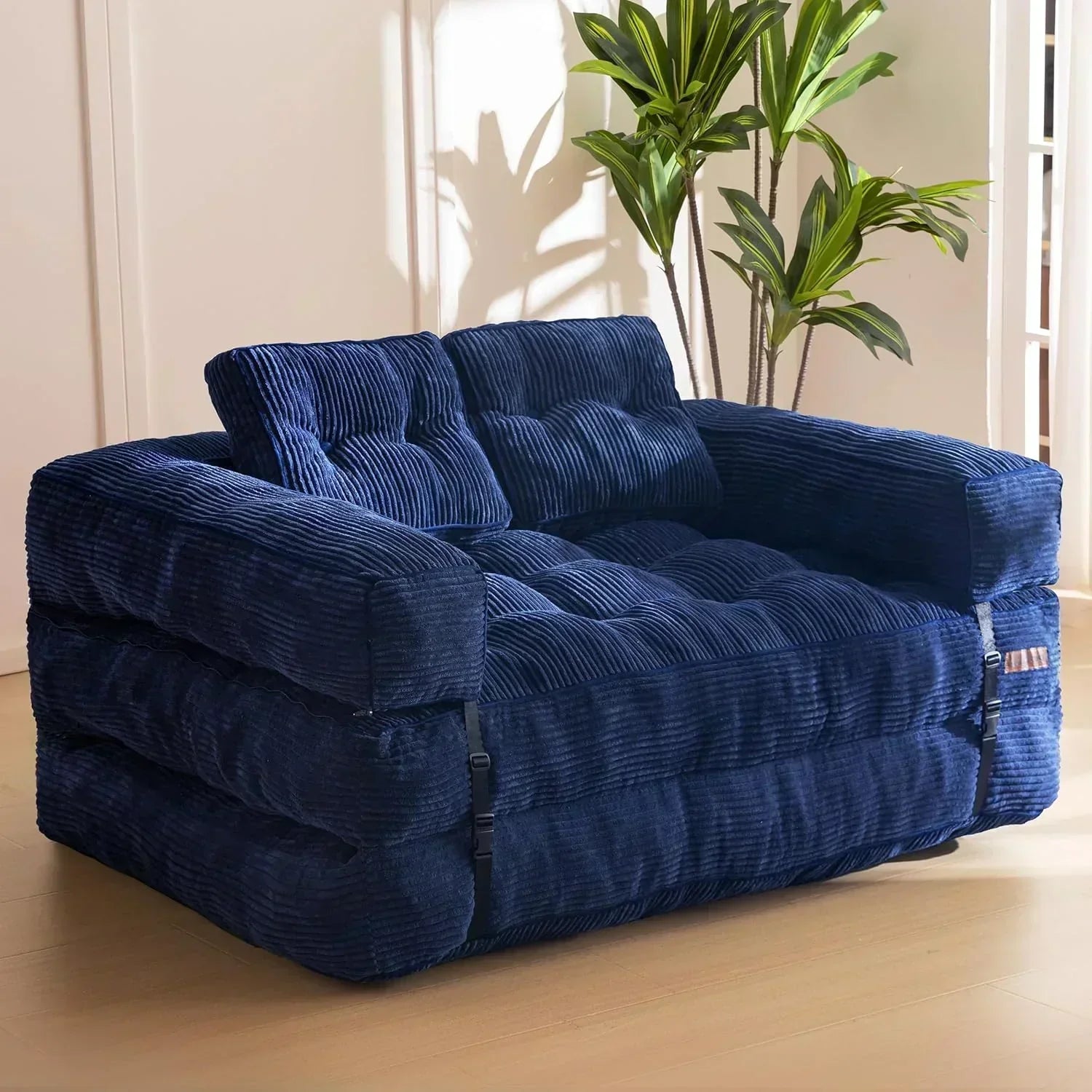 Folding Sofa Bed L-Shaped Convertible Sofa Bed with Armrests and Pillows wourant