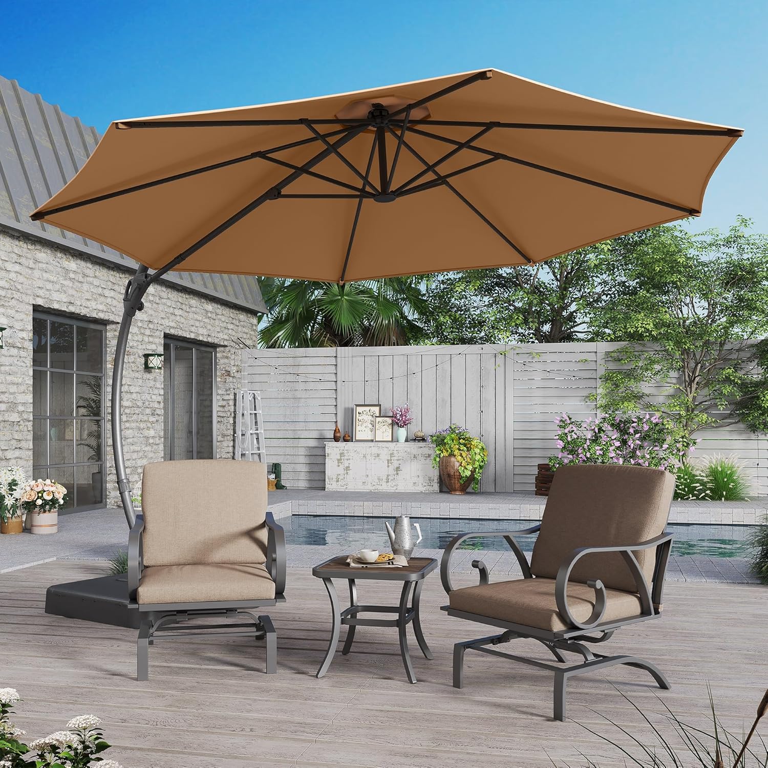 LAUSAINT HOME Outdoor Patio Umbrella with Base included 11 FT Deluxe Curvy Cantilever Umbrella wourant