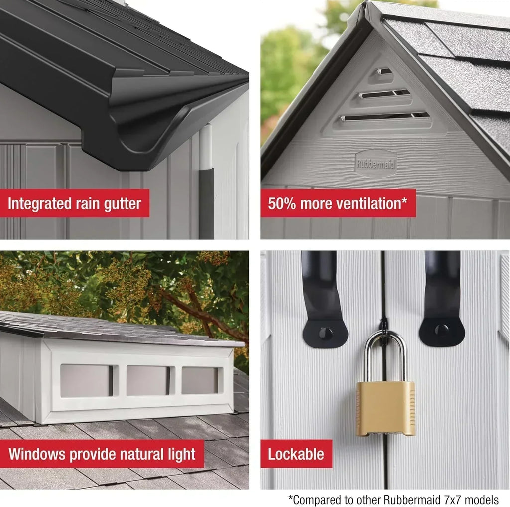 Rubbermaid Resin Outdoor Storage Shed With Floor Weather Resistant Gray Organization for Home wourant