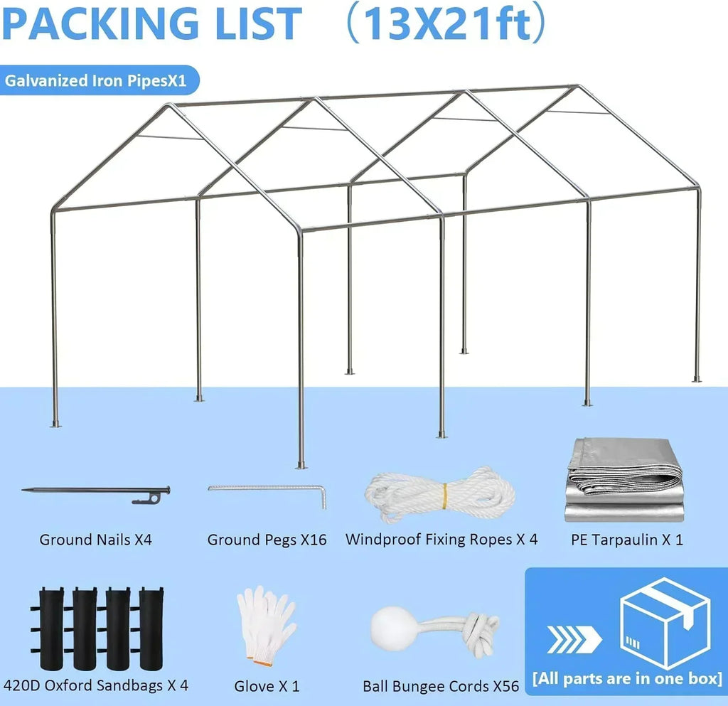 6x8 ft Heavy Duty Carport Tent Portable Garage Removable Side Walls Four Seasons Tarpaulin wourant