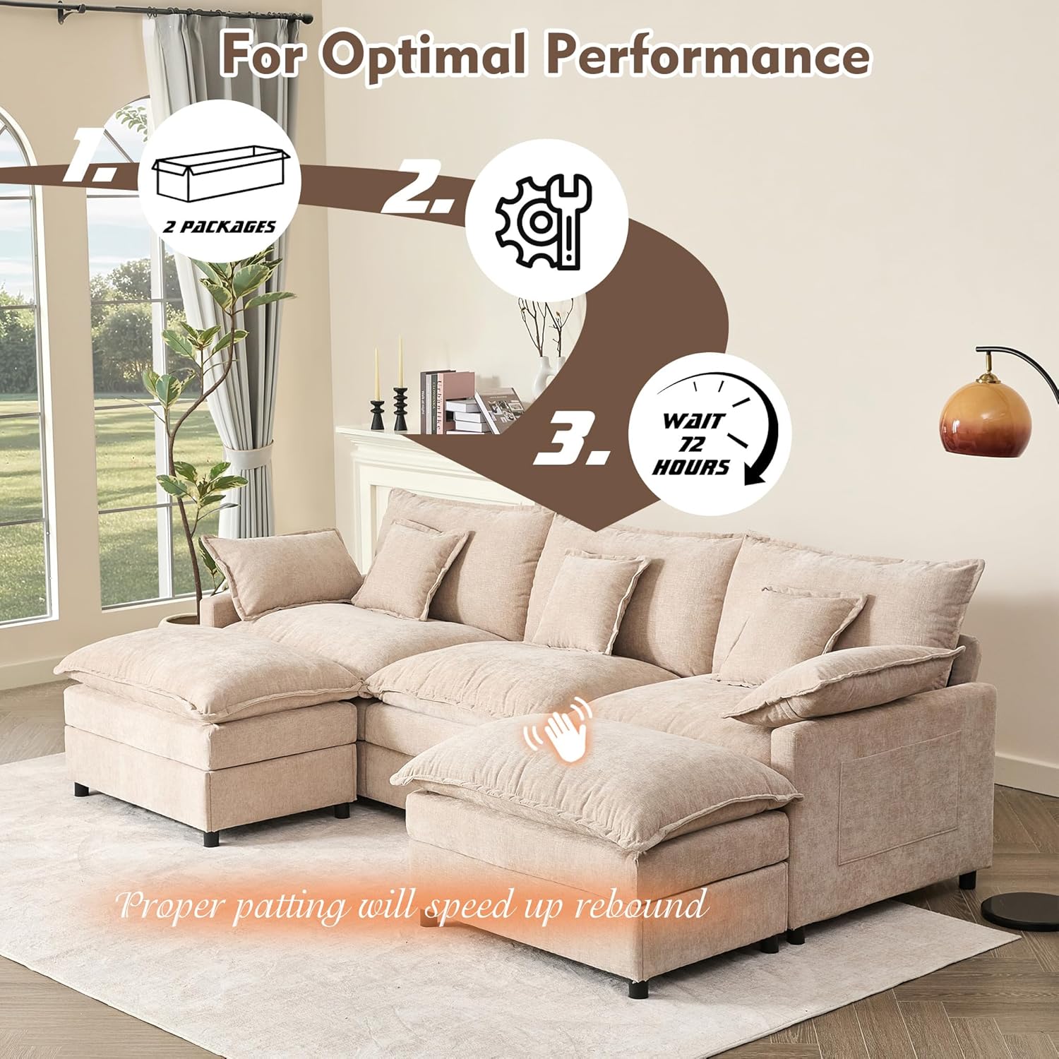 108 Inch U Shape Sofa Sectional Sofa Comfortable Cloud Sofa Living Room Deep Seat Sofa wourant