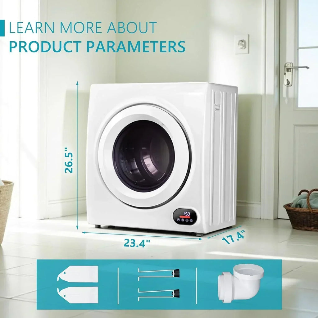 Compact Laundry Dryer 3.5 cu ft Front Load Stainless Steel Clothes Dryers With Exhaust Pipe wourant